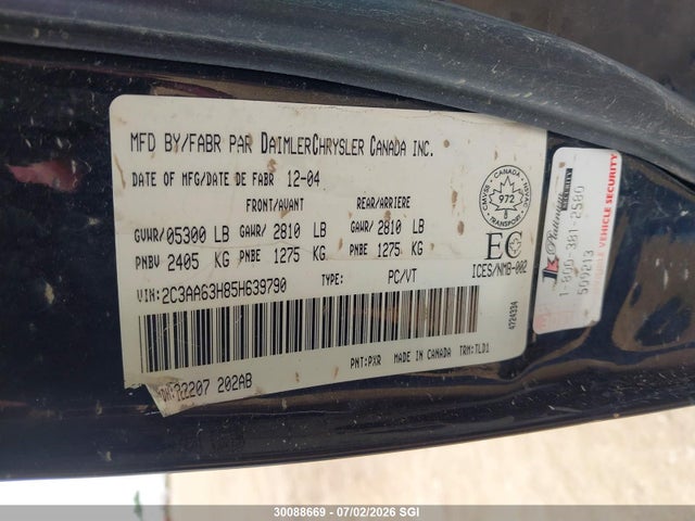 Продаж на аукціоні авто 2005 Chrysler 300c, vin: 2C3AA63H85H639790, номер лоту: 30088669