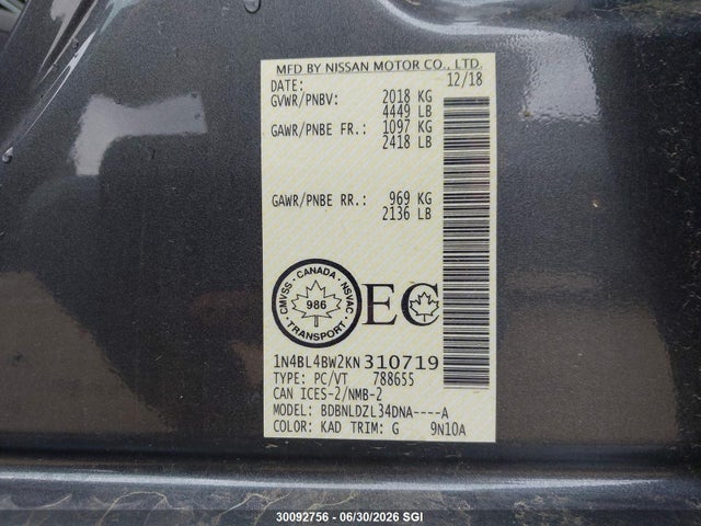 Nissan ALTIMA S 2019 1N4BL4BW2KN310719 Image 9