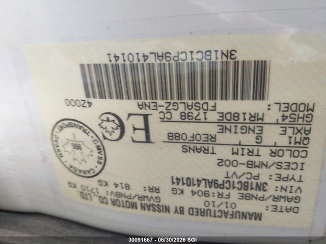 Продаж на аукціоні авто 2010 Nissan Versa S/sl, vin: 3N1BC1CP9AL410141, номер лоту: 30091667