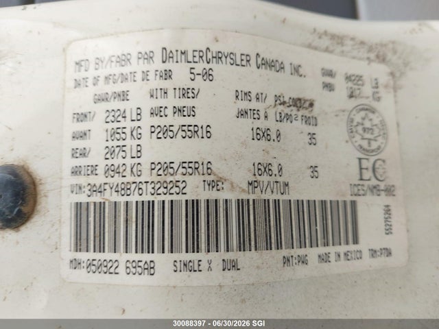 Продаж на аукціоні авто 2006 Chrysler Pt Cruiser, vin: 3A4FY48B76T329252, номер лоту: 30088397