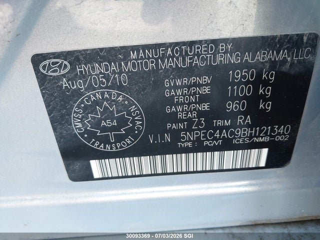 Продаж на аукціоні авто 2011 Hyundai Sonata Se/limited, vin: 5NPEC4AC9BH121340, номер лоту: 30093369