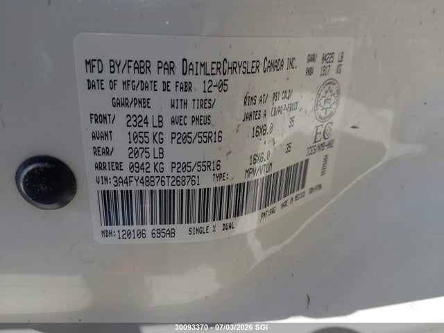 Продаж на аукціоні авто 2006 Chrysler Pt Cruiser, vin: 3A4FY48B76T268761, номер лоту: 30093370