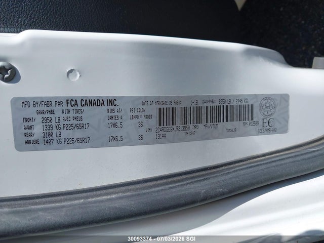 Aukcja sprzedaży 2018 Dodge Grand Caravan Gt, vin: 2C4RDGEGXJR213958, numer aukcji: 30093374