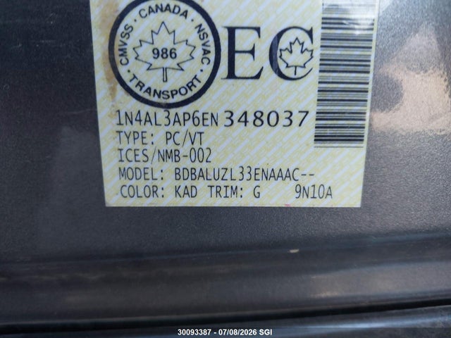 2014 Nissan Altima 2.5/s/sv/sl მანქანა იყიდება აუქციონზე, vin: 1N4AL3AP6EN348037, აუქციონის ნომერი: 30093387