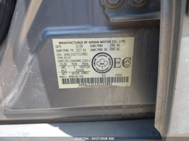 Aukcja sprzedaży 2007 Nissan Altima 2.5/2.5s, vin: 1N4AL21E27C133861, numer aukcji: 30091204