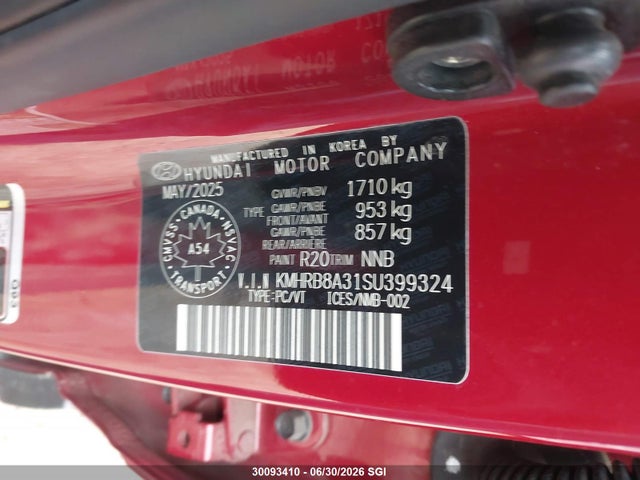 Продаж на аукціоні авто 2025 Hyundai Venue Se, vin: KMHRB8A31SU399324, номер лоту: 30093410