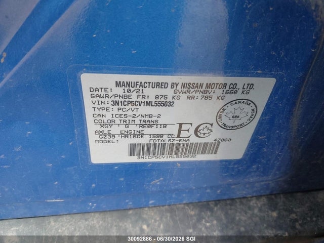 Aukcja sprzedaży 2021 Nissan Kicks Sv, vin: 3N1CP5CV1ML555032, numer aukcji: 30092886