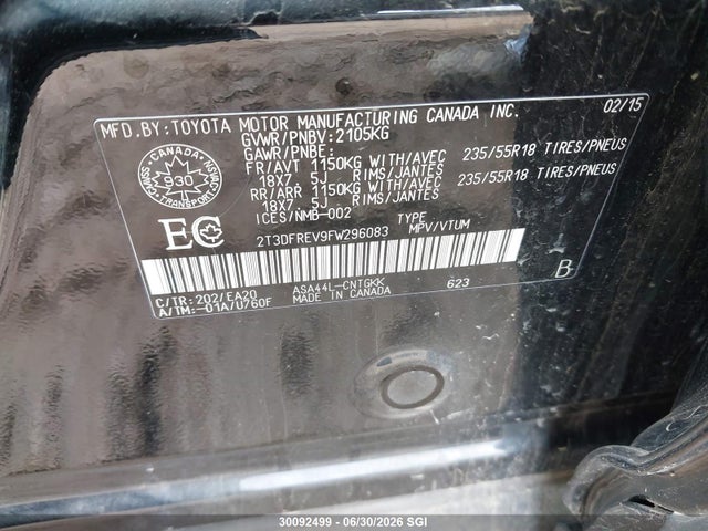 Toyota Rav4 Limited 2015 2T3DFREV9FW296083 Image 9