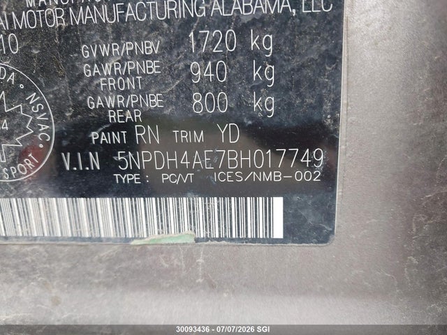 Продаж на аукціоні авто 2011 Hyundai Elantra Gls/limited, vin: 5NPDH4AE7BH017749, номер лоту: 30093436