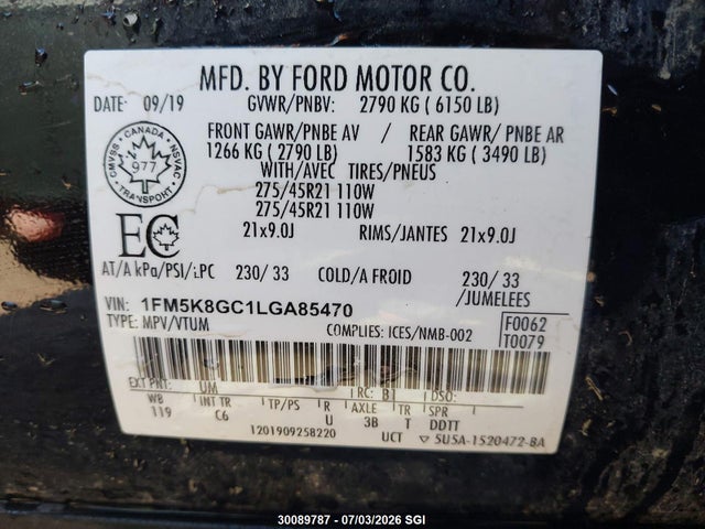 Ford Explorer St 2020 1FM5K8GC1LGA85470 Image 9