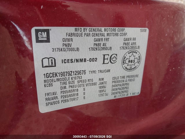 Aukcja sprzedaży 2009 Chevrolet Silverado K1500, vin: 1GCEK19079Z129676, numer aukcji: 30093443