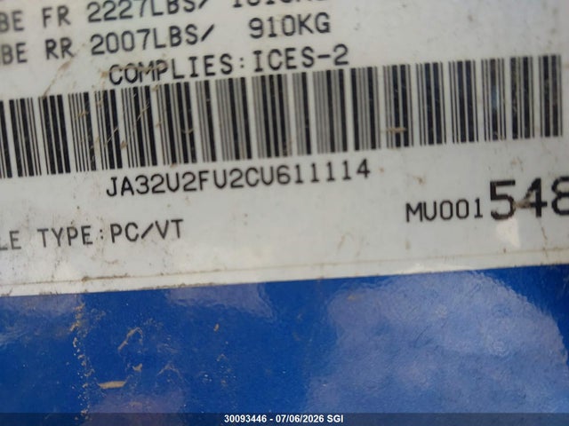 Aukcja sprzedaży 2012 Mitsubishi Lancer Es/es Sport, vin: JA32U2FU2CU611114, numer aukcji: 30093446