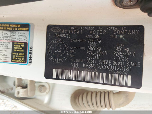Продаж на аукціоні авто 2010 Hyundai Veracruz Gls/limited, vin: KM8NUDCC0AU123181, номер лоту: 30092212