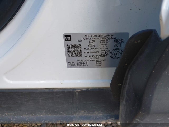 30092726 :رقم المزاد ، KL79MRSL9SB206350 vin ، 2025 Chevrolet Trailblazer Lt مزاد بيع