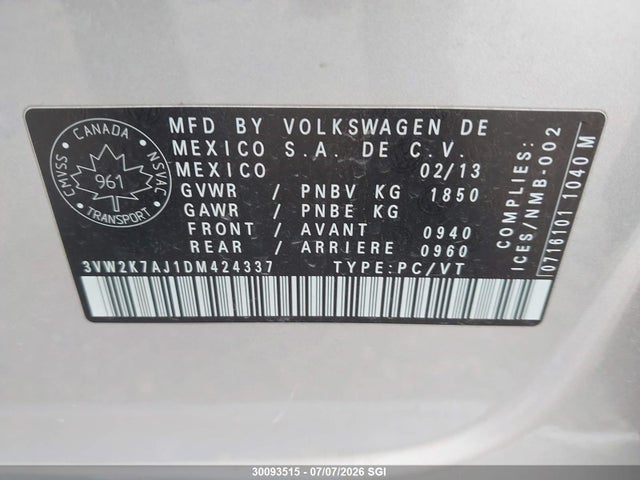 Продаж на аукціоні авто 2013 Volkswagen Jetta S, vin: 3VW2K7AJ1DM424337, номер лоту: 30093515