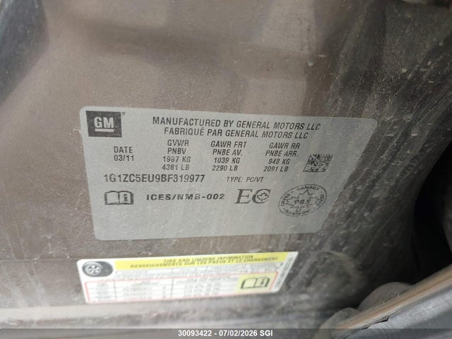 Aukcja sprzedaży 2011 Chevrolet Malibu 1lt, vin: 1G1ZC5EU9BF319977, numer aukcji: 30093422