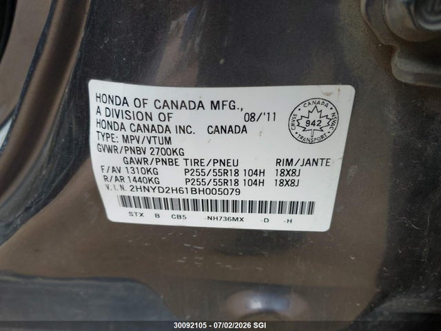 Aukcja sprzedaży 2011 Acura Mdx Technology, vin: 2HNYD2H61BH005079, numer aukcji: 30092105