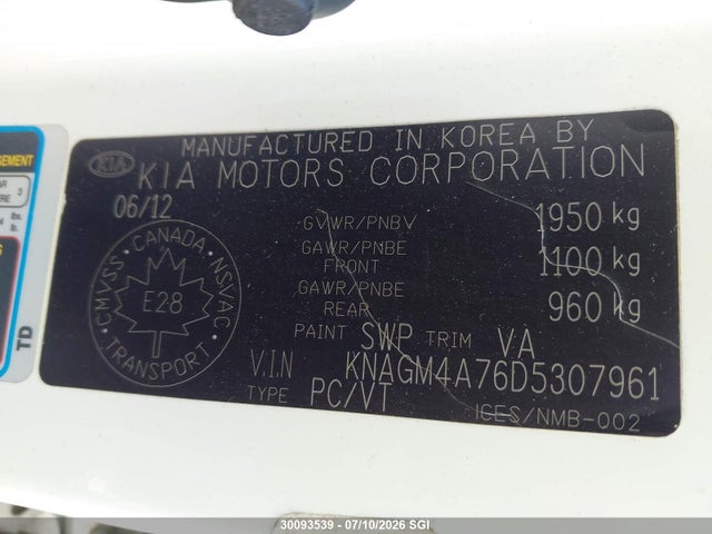 Aukcja sprzedaży 2013 Kia Optima Lx, vin: KNAGM4A76D5307961, numer aukcji: 30093539