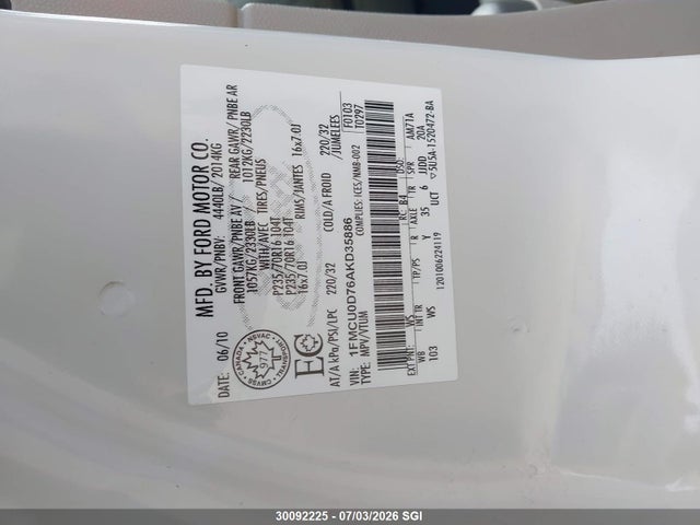 Продаж на аукціоні авто 2010 Ford Escape Xlt, vin: 1FMCU0D76AKD35886, номер лоту: 30092225