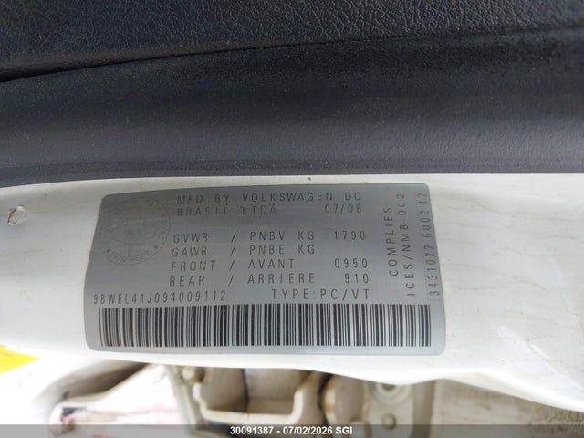 2009 Volkswagen City Golf მანქანა იყიდება აუქციონზე, vin: 9BWEL41J094009112, აუქციონის ნომერი: 30091387