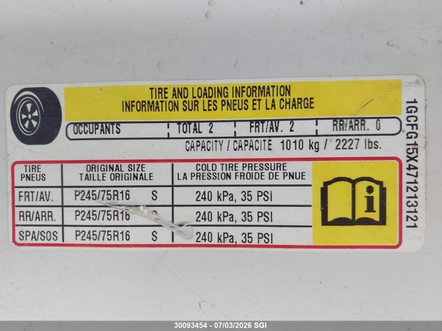 Aukcja sprzedaży 2007 Chevrolet Express G1500, vin: 1GCFG15X471213121, numer aukcji: 30093454