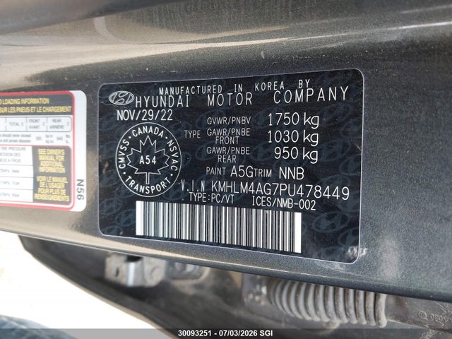 Продаж на аукціоні авто 2023 Hyundai Elantra Sel, vin: KMHLM4AG7PU478449, номер лоту: 30093251