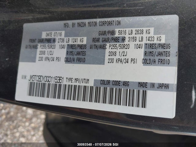 JM3TCBDY0G0115361 Mazda Cx-9 Grand Touring