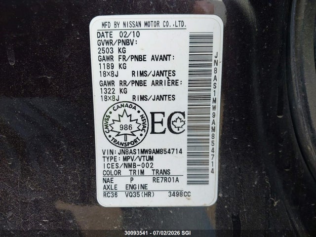 Продаж на аукціоні авто 2010 Infiniti Fx35, vin: JN8AS1MW9AM854714, номер лоту: 30093541
