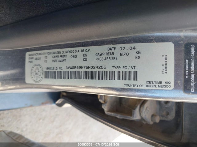 30093553 :رقم المزاد ، 3VWSR69M75M024255 vin ، 2005 Volkswagen Jetta Gls Tdi مزاد بيع