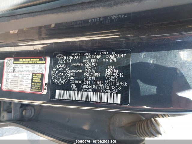Продаж на аукціоні авто 2014 Hyundai Santa Fe Gls, vin: KM8SNDHF7EU083318, номер лоту: 30093576