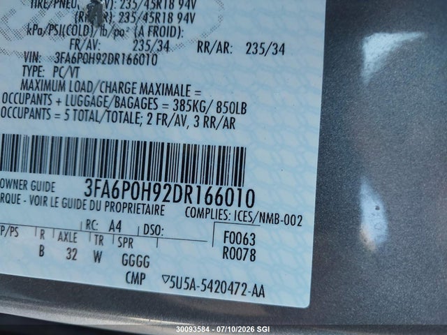 Aukcja sprzedaży 2013 Ford Fusion Se, vin: 3FA6P0H92DR166010, numer aukcji: 30093584
