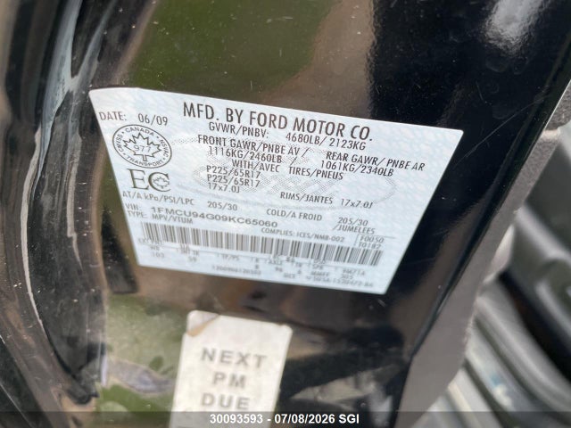30093593 :رقم المزاد ، 1FMCU94G09KC65060 vin ، 2009 Ford Escape Limited مزاد بيع