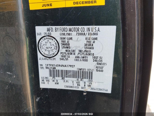 Продаж на аукціоні авто 2004 Ford F150, vin: 1FTPX14594NA17927, номер лоту: 30090034