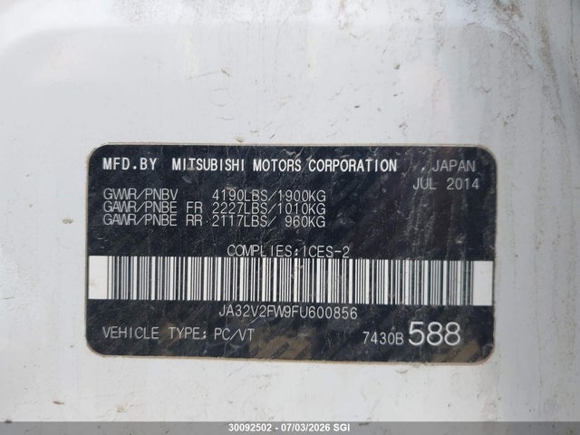 Mitsubishi Lancer Se 2015 JA32V2FW9FU600856 Image 9