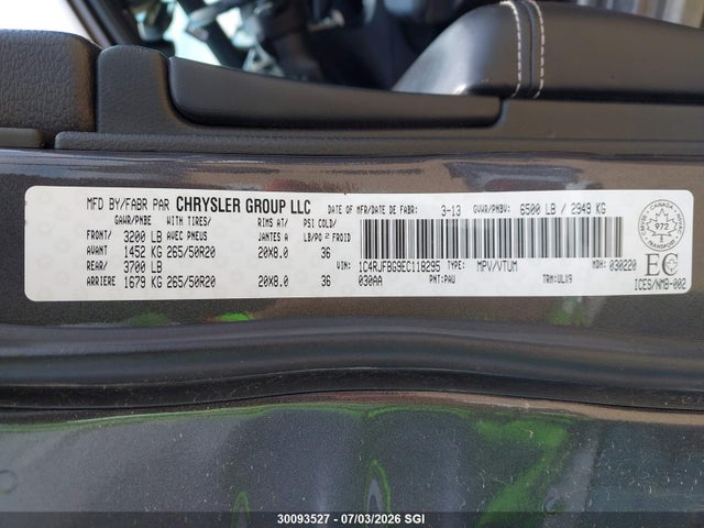 Продаж на аукціоні авто 2014 Jeep Grand Cherokee Limited, vin: 1C4RJFBG9EC118295, номер лоту: 30093527