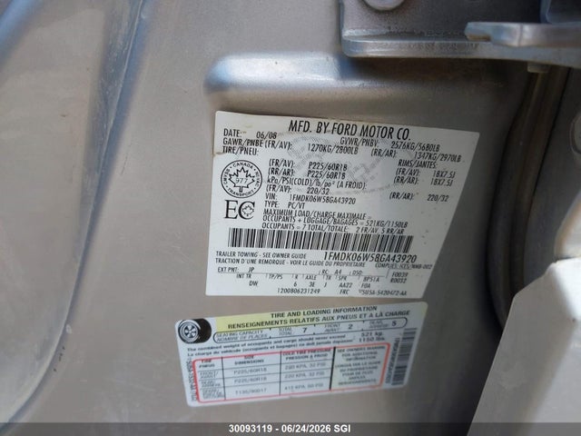 Aukcja sprzedaży 2008 Ford Taurus X Limited, vin: 1FMDK06W58GA43920, numer aukcji: 30093119