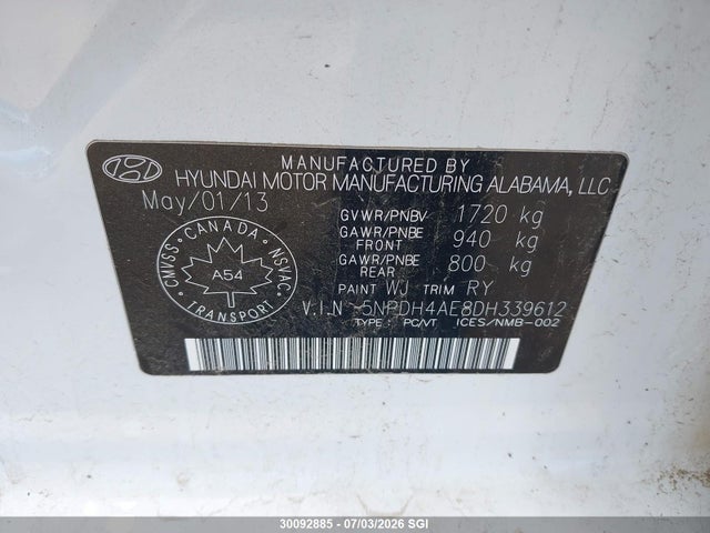 Продаж на аукціоні авто 2013 Hyundai Elantra Gls/limited, vin: 5NPDH4AE8DH339612, номер лоту: 30092885