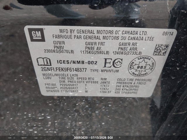 Chevrolet EQUINOX LT 2015 2GNFLFEK9F6148377 Image 9