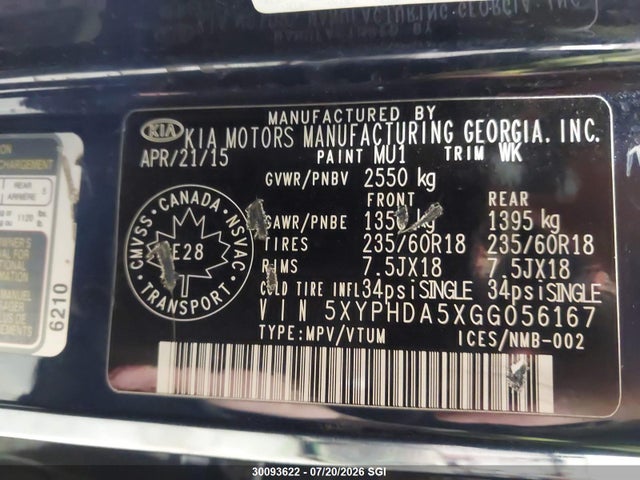KIA SORENTO EX 2016 5XYPHDA5XGG056167 Image 9