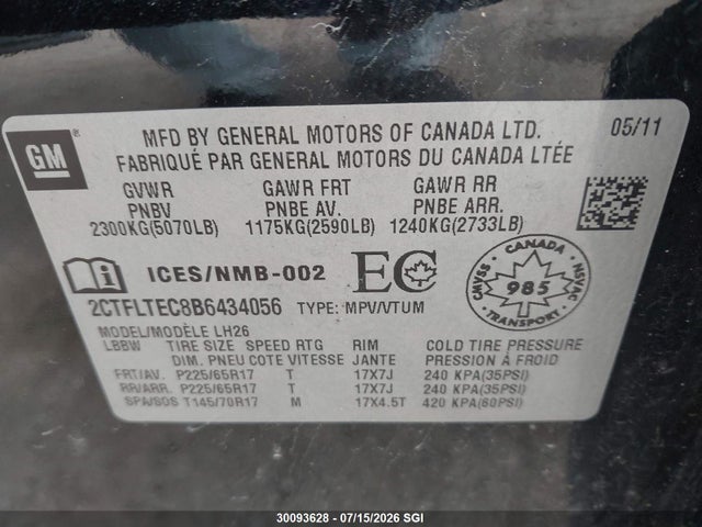 Продажа на аукционе авто 2011 Gmc Terrain Sle, vin: 2CTFLTEC8B6434056, номер лота: 30093628