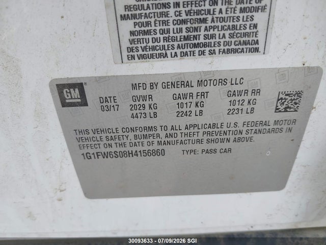 30093633 :رقم المزاد ، 1G1FW6S08H4156860 vin ، 2017 Chevrolet Bolt Ev Lt مزاد بيع