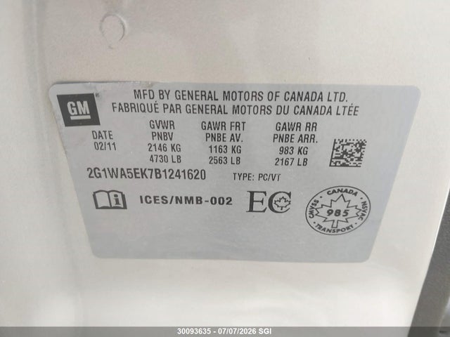 Aukcja sprzedaży 2011 Chevrolet Impala Ls, vin: 2G1WA5EK7B1241620, numer aukcji: 30093635