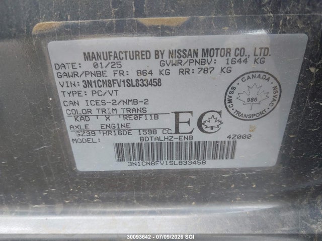 Nissan VERSA SR 2025 3N1CN8FV1SL833458 Image 9