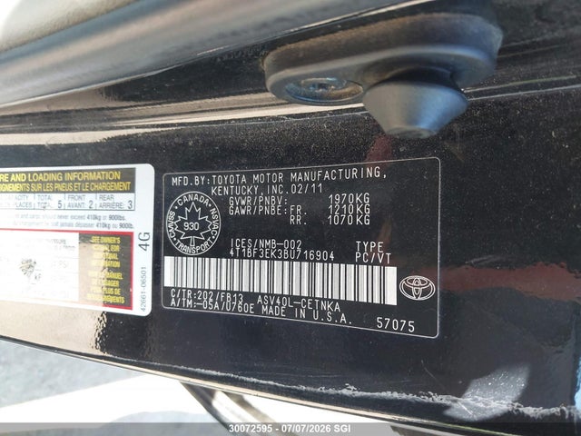 2011 Toyota Camry Se/le/xle მანქანა იყიდება აუქციონზე, vin: 4T1BF3EK3BU716904, აუქციონის ნომერი: 30072595