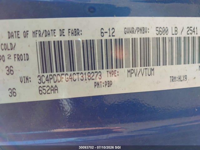 Продажа на аукционе авто 2012 Dodge Journey R/t, vin: 3C4PDDFG4CT318273, номер лота: 30093702