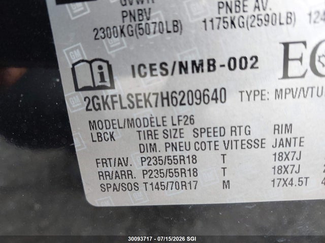 Продажа на аукционе авто 2017 Gmc Terrain Sle, vin: 2GKFLSEK7H6209640, номер лота: 30093717