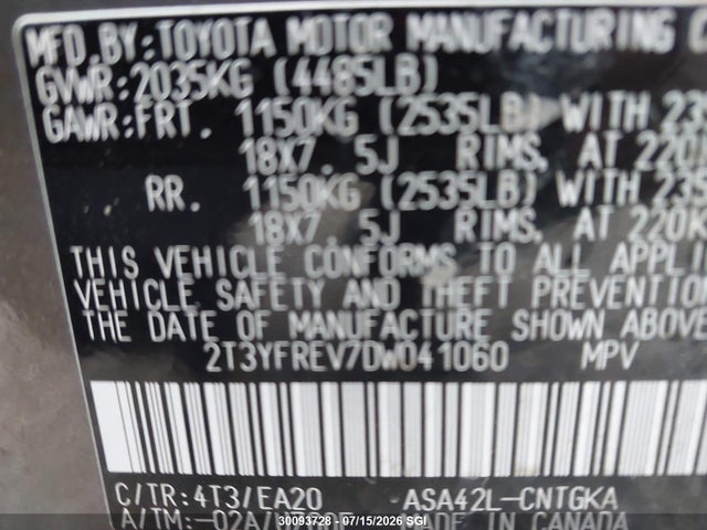 30093728 :رقم المزاد ، 2T3YFREV7DW041060 vin ، 2013 Toyota Rav4 Limited مزاد بيع