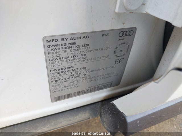 Продаж на аукціоні авто 2021 Audi Sq5 Sportback Prestige, vin: WA134AFY6M2074662, номер лоту: 30093176