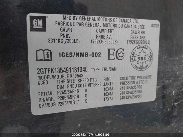 Продажа на аукционе авто 2009 Gmc Sierra K1500 Hybrid, vin: 2GTFK135491131340, номер лота: 30093753