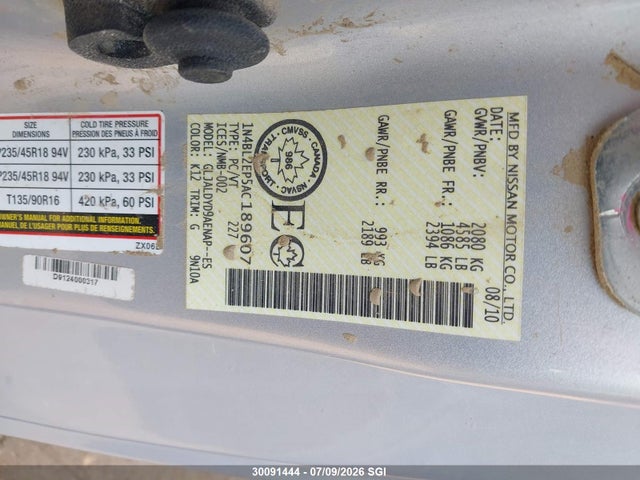 2010 Nissan Altima Sr მანქანა იყიდება აუქციონზე, vin: 1N4BL2EP5AC189607, აუქციონის ნომერი: 30091444